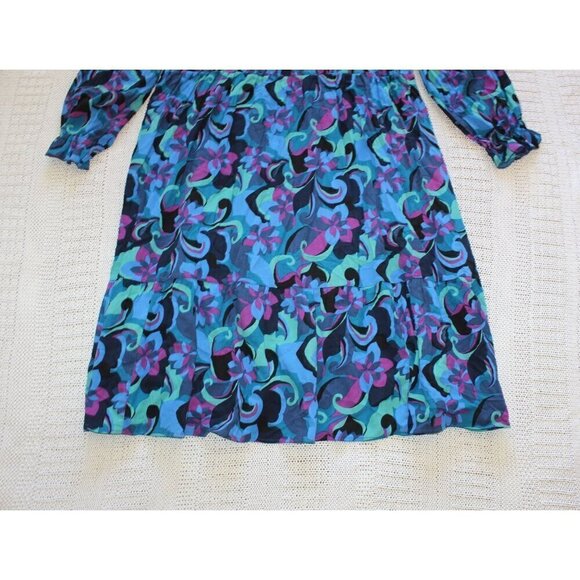 Terra & Sky Multicolor Blue Peasant Midi Dress Plus 4X Square Neck Long Sleeves - Picture 9 of 12